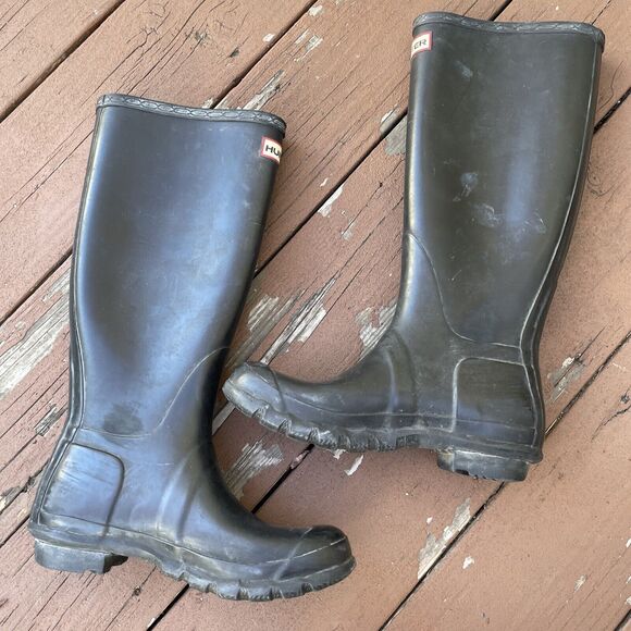 Hunter Original Tall Waterproof Rain Boot, Black Rubber, Womens Size 7‎ US *READ - Picture 2 of 10